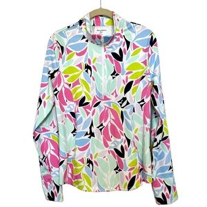 Tommy Bahama Multicolor Leaf Print Long Sleeve Quarter Zip Pullover Size Large